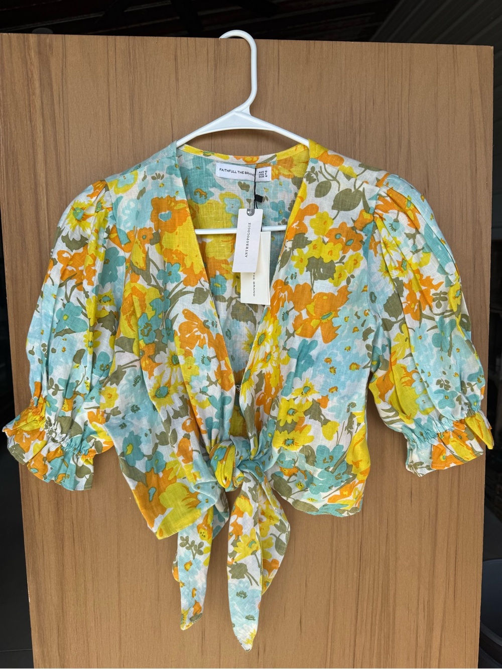 Anthropologie Faithfull the Brand 100% Linen Floral Tie-Front Blouse - Picture 2 of 8